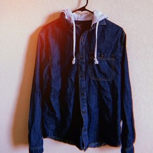 Mens denim long sleeve hooded